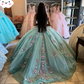 Lake Blue Princess Ball Gown 3D Flowers Quinceanera Dresses Off Shoulder Appliques Beaded Maxi Sweet 16 Dress Y2632