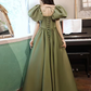 Green Evening Dress,Temperament,Long Bubble Sleeve Princess Dress Y4315