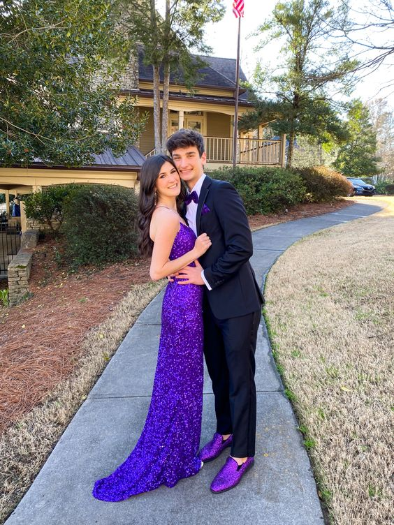Glitter Purple Sequins Mermaid Prom Dress,Backless Prom Gown Y4971