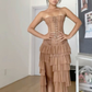 Vintage Strapless Chiffon Layered Long Prom Dress Slit Evening Dress  Y7859