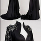 Black Satin Long Prom Dress Gothic Style Y109