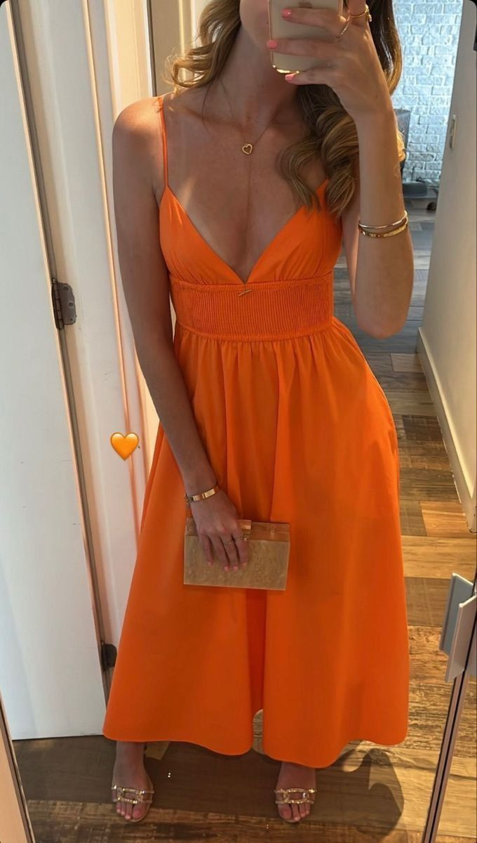 Deep V Neck Orange Color Spaghetti Strap Prom Dress Y4680