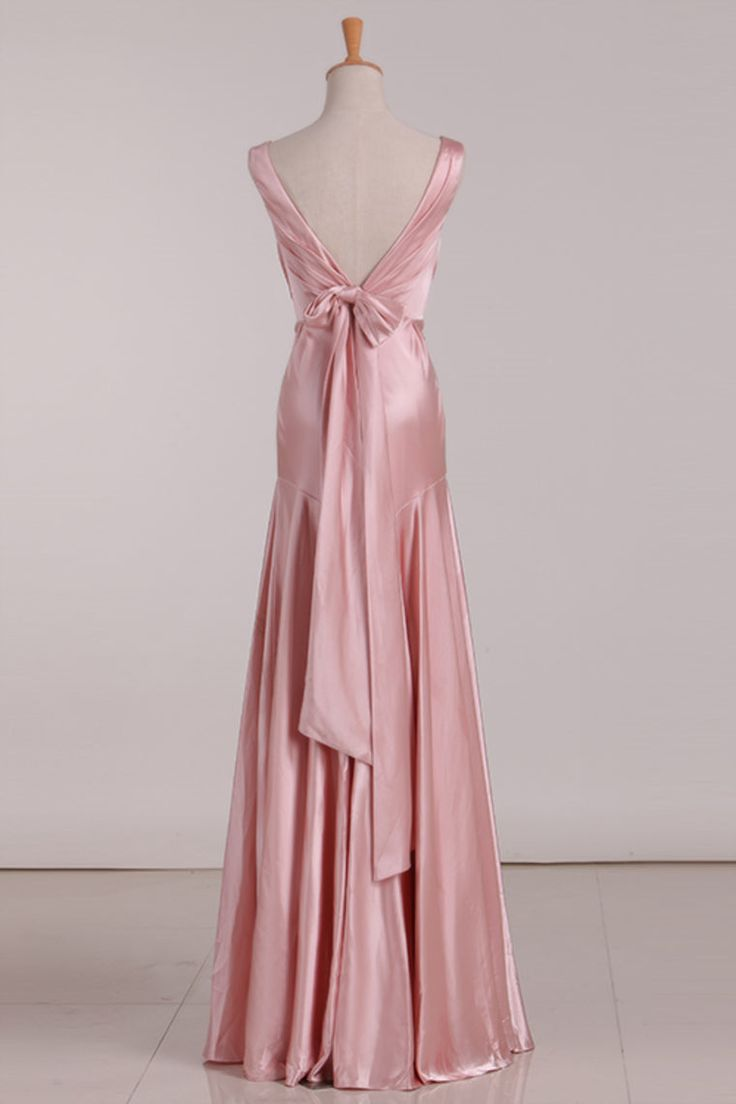 V-Neck Pink Tie Back Mermaid Bridesmaid Dress,Pink Prom Dress Y7151