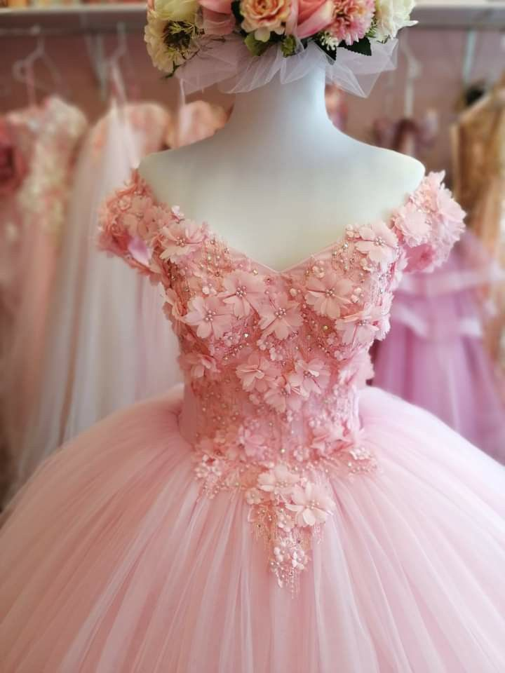 Romantic Pink Tulle Ball Gown with Appliques  Y2685