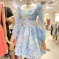 Vintage Print Homecoming Dress with Long Sleeves,Party Dress ,Y2511