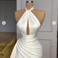Vintage Mermaid Halter Sleeveless Ivory Long Prom Dress Y6608