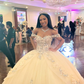 Champagne quince dress with flowers forest sweet 16 dress off the shoulder ball gown Y3026