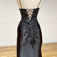 Black Long Appliques Prom Dress with Spaghetti Straps Y4344