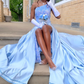 Shiny Blue Sequins Long Prom Dress,Junior Prom Dress Y4349