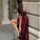 Vintage A Line Straps Burgundy Satin Long Prom Dress Evening Dress Y7994