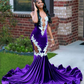 New Purple Mermaid Evening Dress With Lace Elegant Fishtail Black Girls Prom Dress Plus Size Formal Occasion Party Gowns Y6581