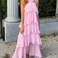 Women's Pink A-line Tiered Prom Dress,Pink Backless Evening Dress Y4532