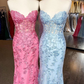 Sweetheart Neck Pink Mermaid Lace Prom Dresses, Pink Mermaid Lace Formal Graduation Dresses Y1549