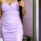 Lavender Strapless Draped Mini Bandage Dress,Lavender Homecoming Dress  Y4037