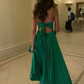 Green Long Pleated Tie Back Evening Dress Y4000