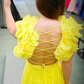 Yellow Ruffles Lace-Up Back A-Line Prom Dress Y2002
