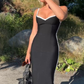 Women's Long Dress Contrast Trim Thigh Cami Long Dress Sleeveless Casual Black Prom Dress Y4562