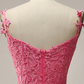A Line Spaghetti Straps Hot Pink Prom Dress With Appliques Y2800