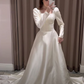 Modest A-line Square Neckline White Satin Wedding Dress Y6736