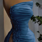Charming Red Satin Long Evening Dress with High Slit Y4115