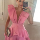 Pink Deep V Neck Homecoming Dress,Pink Party Dress,Y2469