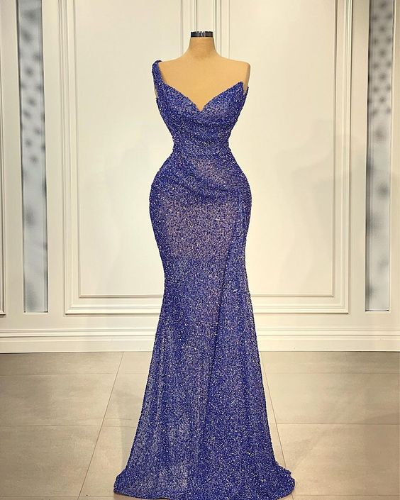 Blue Elegant Exquisite Evening Dress Floor Length Dubai Arabic Prom Dress  Y4732