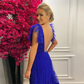 Sexy Tiered Tulle Deep V Neck Evening Gown Open Back Ruched Sweep Train Backless Side Cut Outs A Line Pleated Prom Dress Y4698