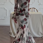 Vintage Flowers Print Mermaid Square Neck Long Evening Dress Formal Prom Dress Y7740