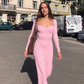 Elegant Pink Long Sleeves Prom Dress,Pink Evening Dress Y7121