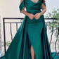 mermaid emerald satin off the shoulder prom dress for women Y6291