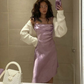 Spaghetti Straps Purple Silk Midi Prom Dress Classic Prom Dress Y6921