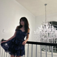 Navy Blue A-Line Sweetheart Lace Tiered Short Homecoming Dress Y8107