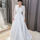 Modest White A-line Long Sleeves Wedding Dress,White Bridal Dress  Y6719