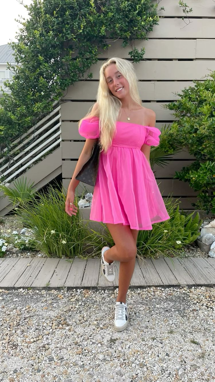 Cute A-line Homecoming Dress,Hot Pink Beach Dress Y2385