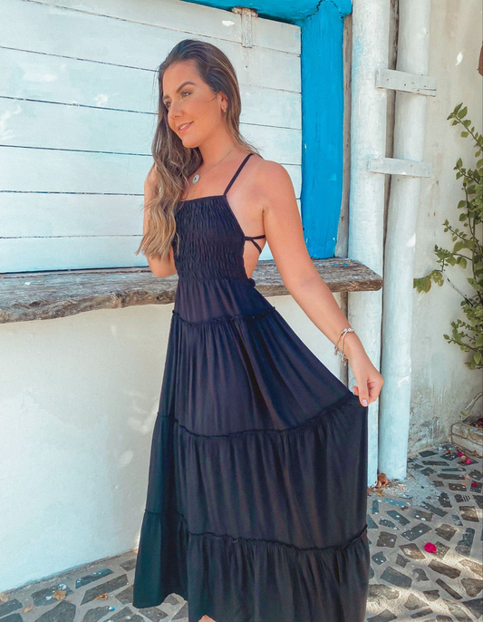 Wedding Guest Dresses for Women,Women Prom Dress Vintage Solid Color Boho Sleeveless Strap Smocked   Y4690