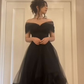 Black Off The Shoulder Tulle Long Prom Dress,Black Formal Graduation Evening Dress Y7351