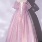 A-Line Sweetheart Neck Tulle Sequin Pink Long Prom Dress, Pink Tulle Formal Dress Y4483