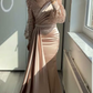 Mermaid / Trumpet Evening Gown Vintage Dress Floor Length Long Sleeves V Neck Evening Dress Y4577