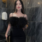 Classy Black Long Prom Dress With Split,Black Evening Dress Y6419