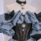 Off Shoulder Satin Lace Long Prom Dress, Blue Evening Dress Y2619