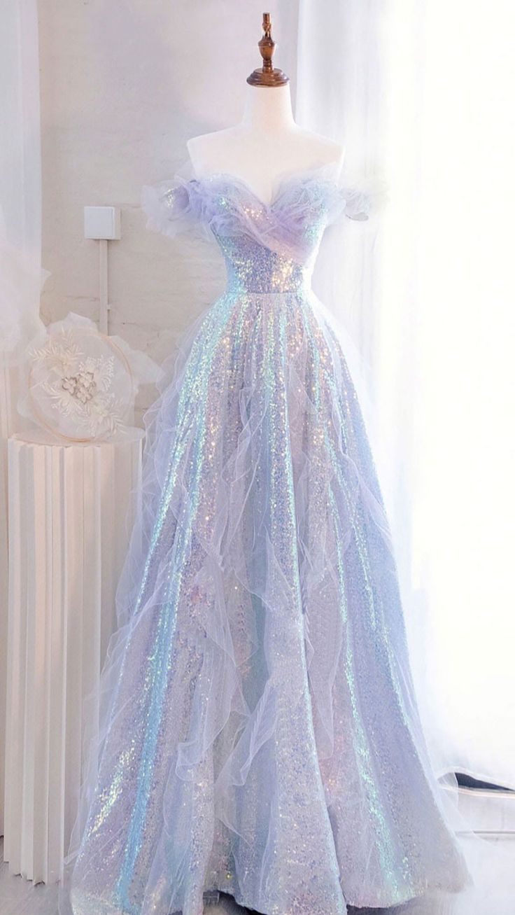 Purple Off Shoulder Sequin Tulle Long Prom Dress, Purple Formal Evening Dresses Y4451