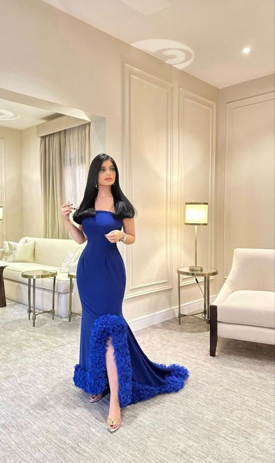 Elegant Blue Mermaid Evening Dress,Blue Formal Dress Y6397