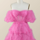 Off the Shoulder Hot Pink Ruffles Short A-line Homecoming Dress Y2783