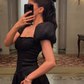 Vintage Black Puffy Sleeves Homecoming Dress,Black Birthday Party Dress Y5811