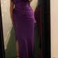 Vintage Purple Strapless Slit Satin Prom Evening Dress Y8113