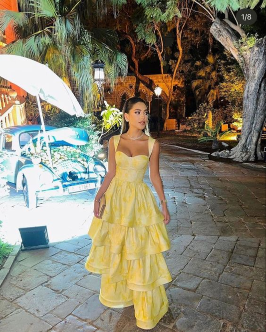 Yellow Dress Fashion Elegant Prom Dresses Vintage Princess Female Evening Party Dress Y7256
