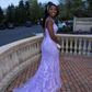 Elegant Lilac Lace Mermaid Evening Dress,Lilac Evening Gown Y6478