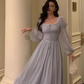 Grey Lace Chiffon Long Sleeves Party Dress Elegant Prom Evening Dress Y8021