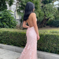 Pink Mermaid Lace Tulle Prom Dress Lace-up Back Evening Dress Y2902