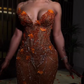 Gorgeous Orange Beaded Applique Mermaid Evening Dress Long Prom Dress Y6693